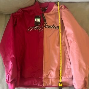 Jordan Varsity Bomber Jacket Pink and Red Split Design